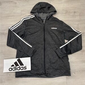ADIDAS Men’s Adidas Essentials Fleece 3-Stripes Full-Zip Hoodie Charcoal Gray